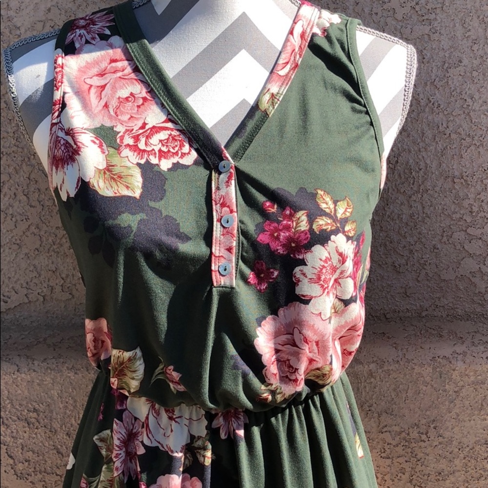 Green floral knit dress
